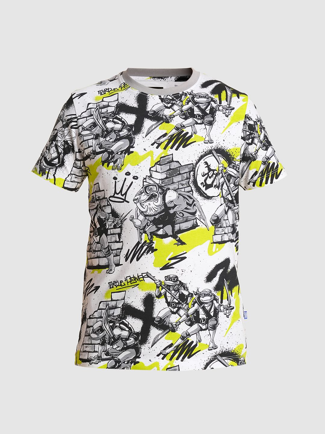 Boys White Ninja Turtles Print T-shirt