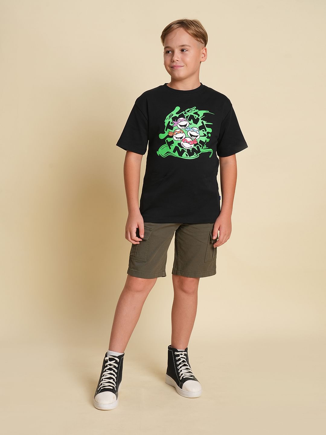 Boys Black Ninja Turtles Print T-shirt