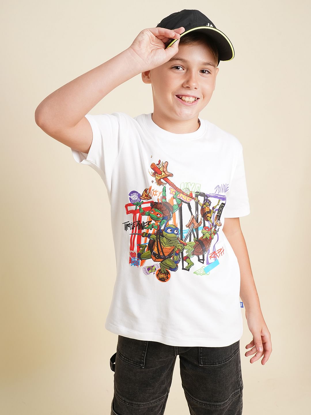Boys White Ninja Turtles Print T-shirt