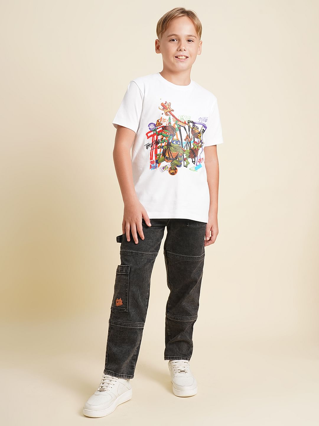 Boys White Ninja Turtles Print T-shirt