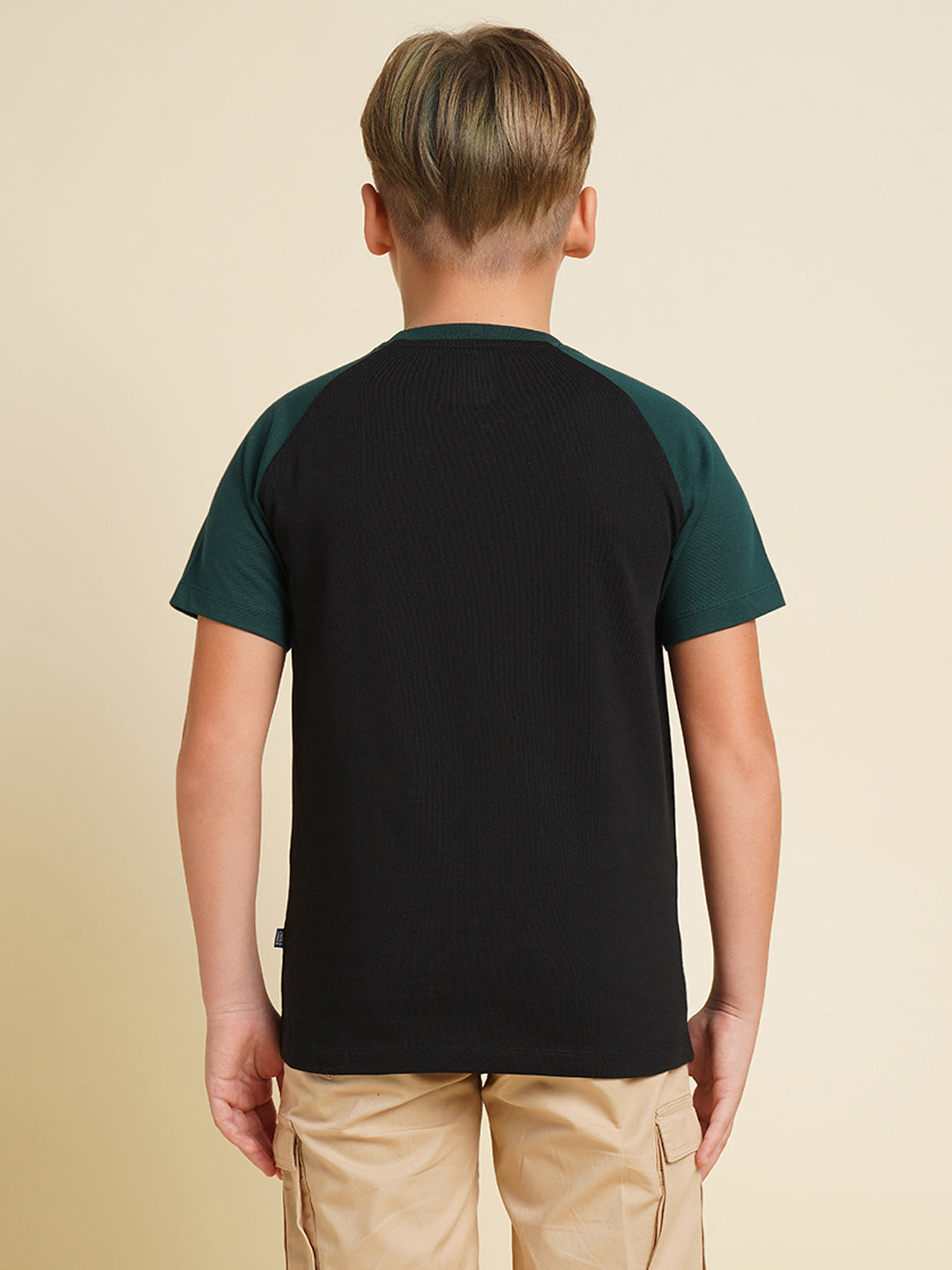 Boys Cotton Jet Black Graphic Chest Print Raglan T-Shirt