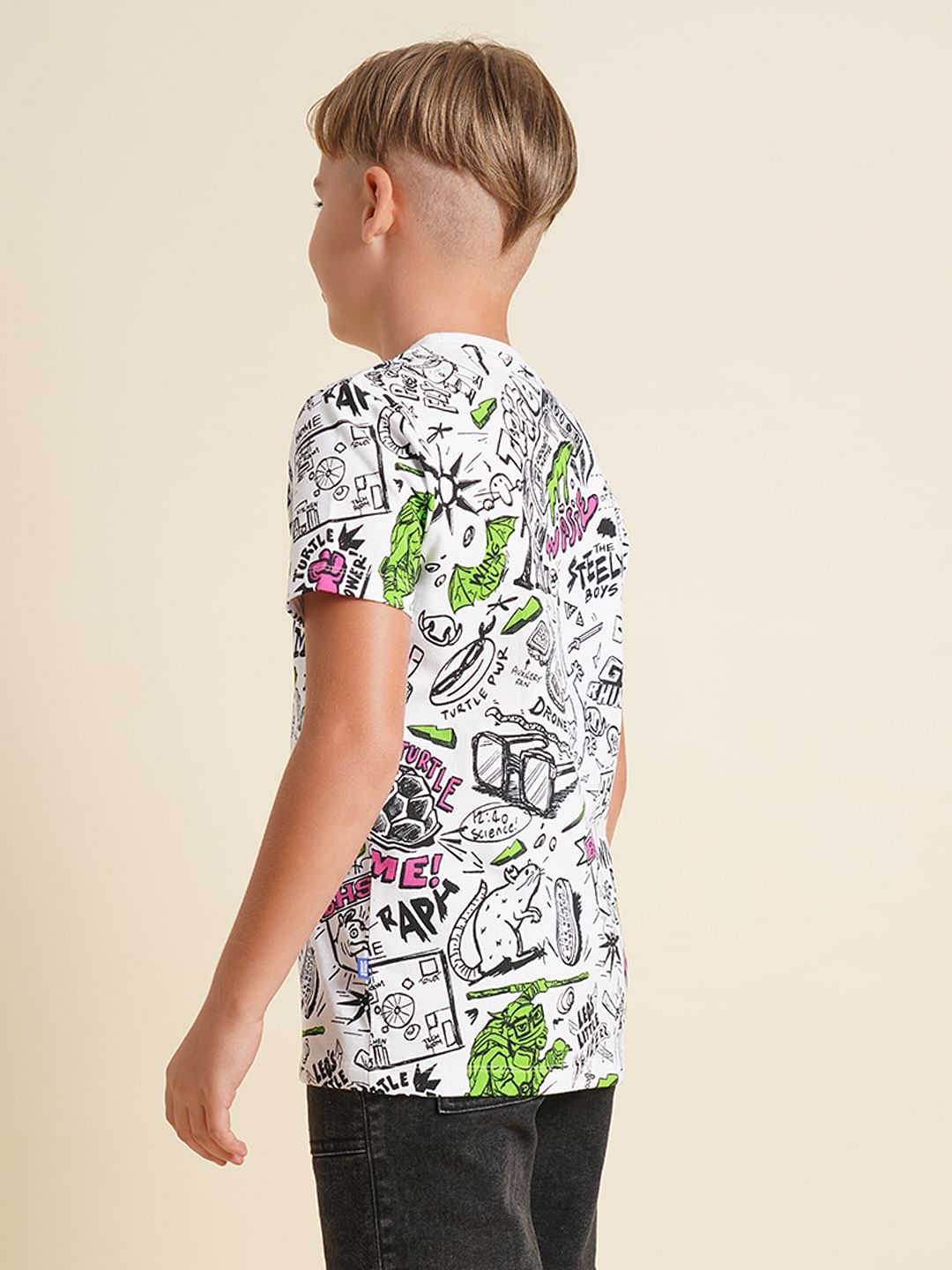 Boys White Ninja Turtles Doodle Print T-shirt