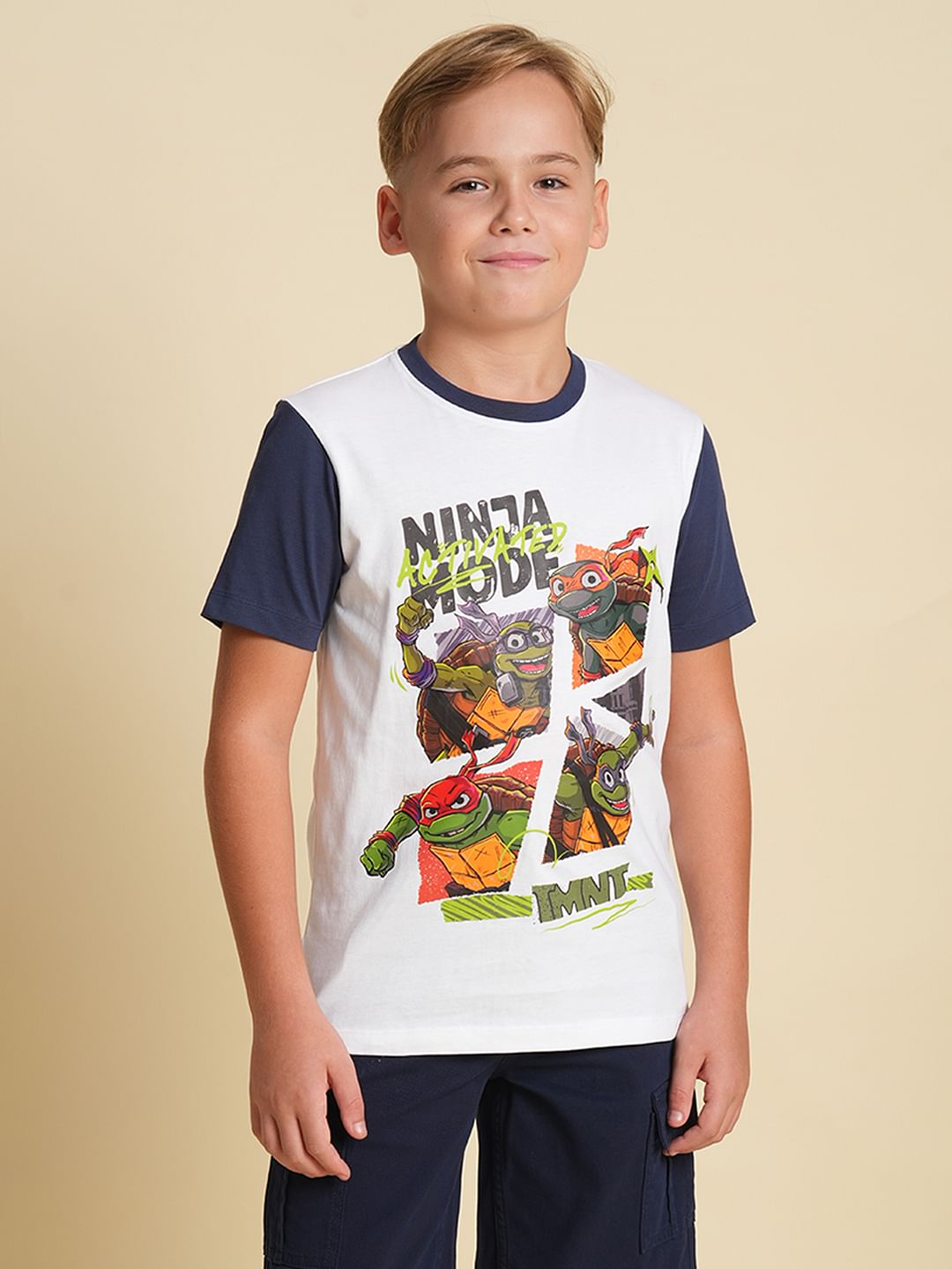 Boys White Ninja Turtles Print T-shirt