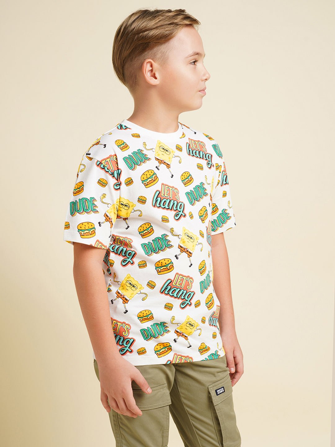 JACK&JONES JUNIOR Boys White SpongeBob Print T-shirt