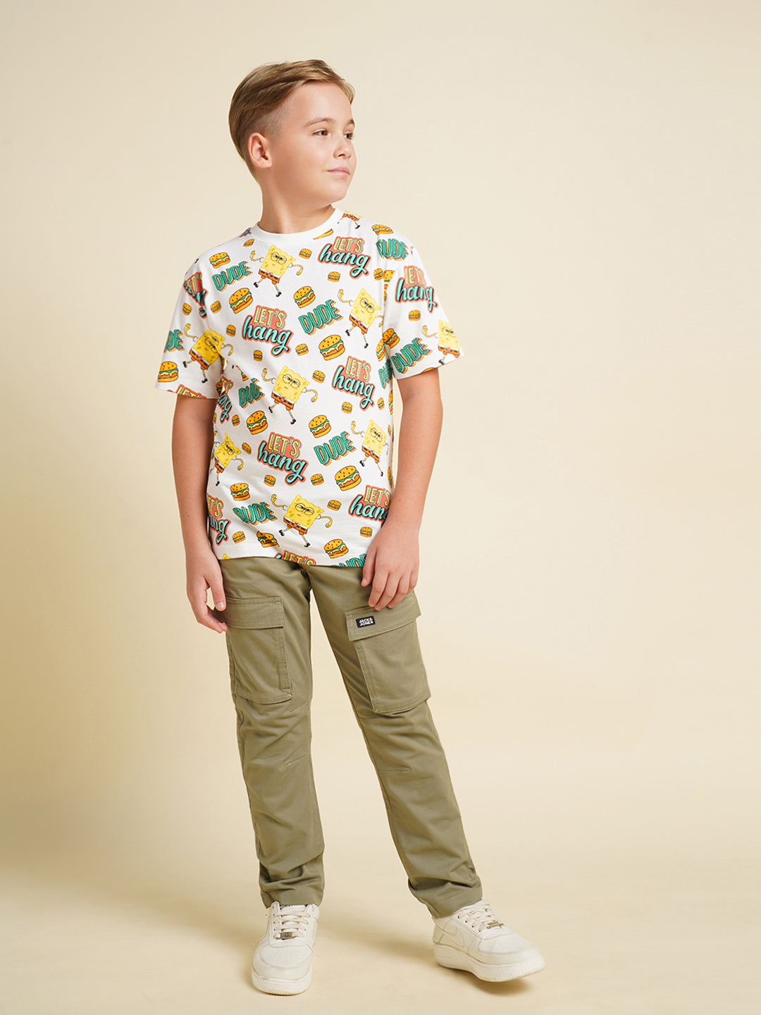 JACK&JONES JUNIOR Boys White SpongeBob Print T-shirt
