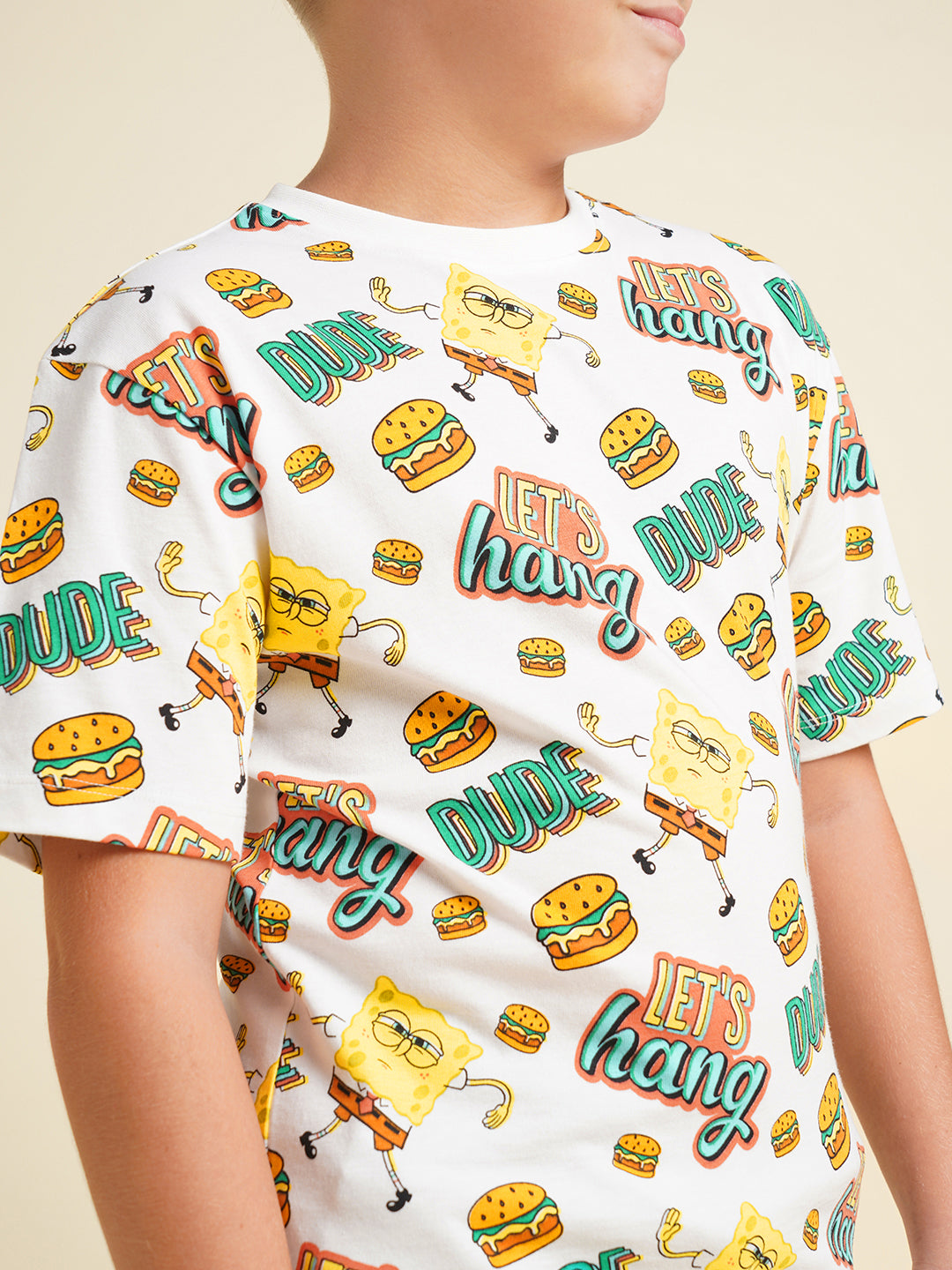 JACK&JONES JUNIOR Boys White SpongeBob Print T-shirt