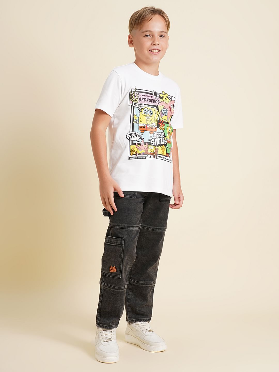 Boys White SpongeBob Print T-shirt
