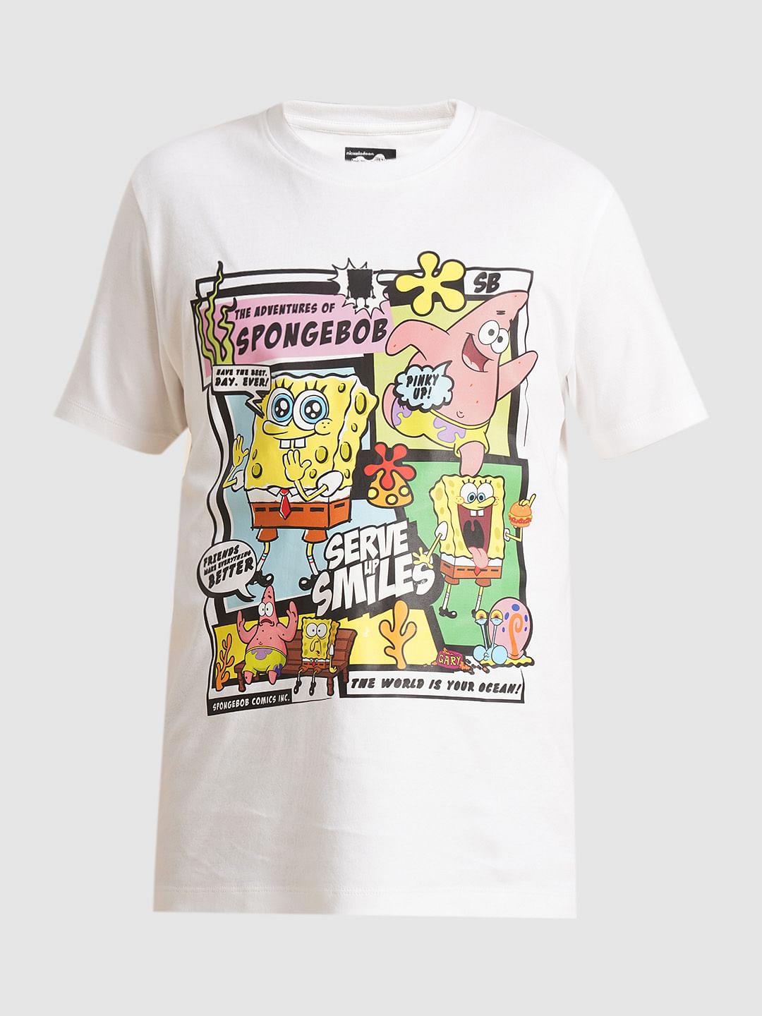 Boys White SpongeBob Print T-shirt