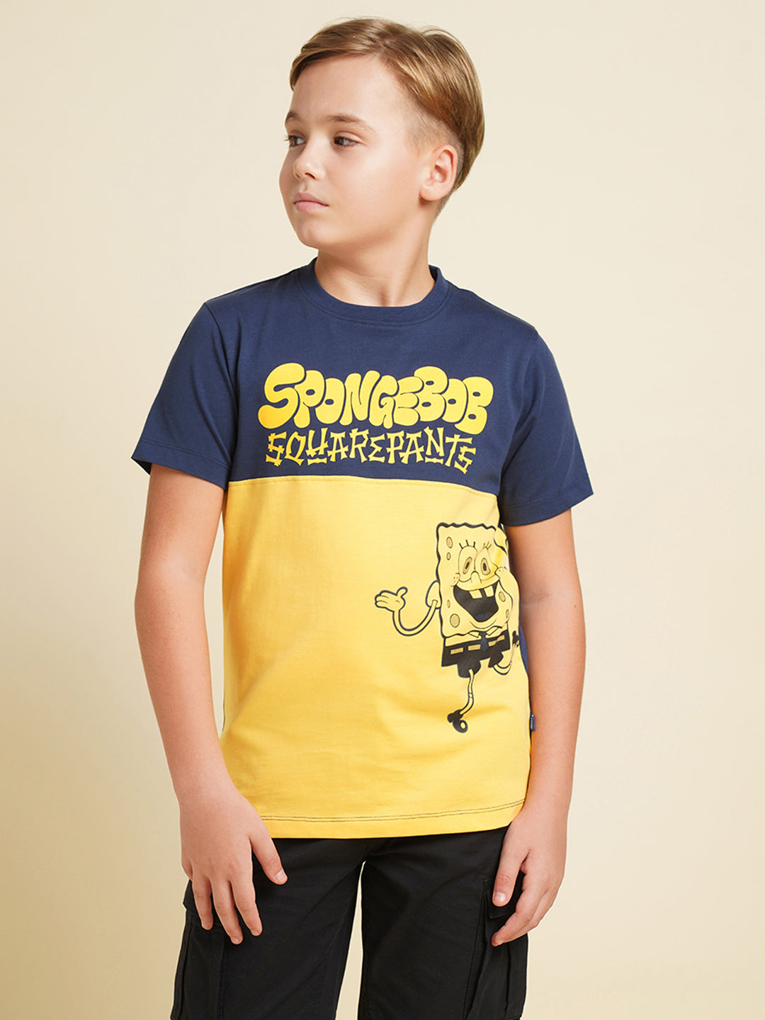 JACK&JONES JUNIOR Boys Yellow SpongeBob Print T-shirt