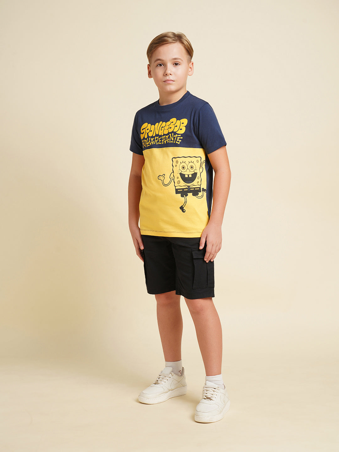 JACK&JONES JUNIOR Boys Yellow SpongeBob Print T-shirt