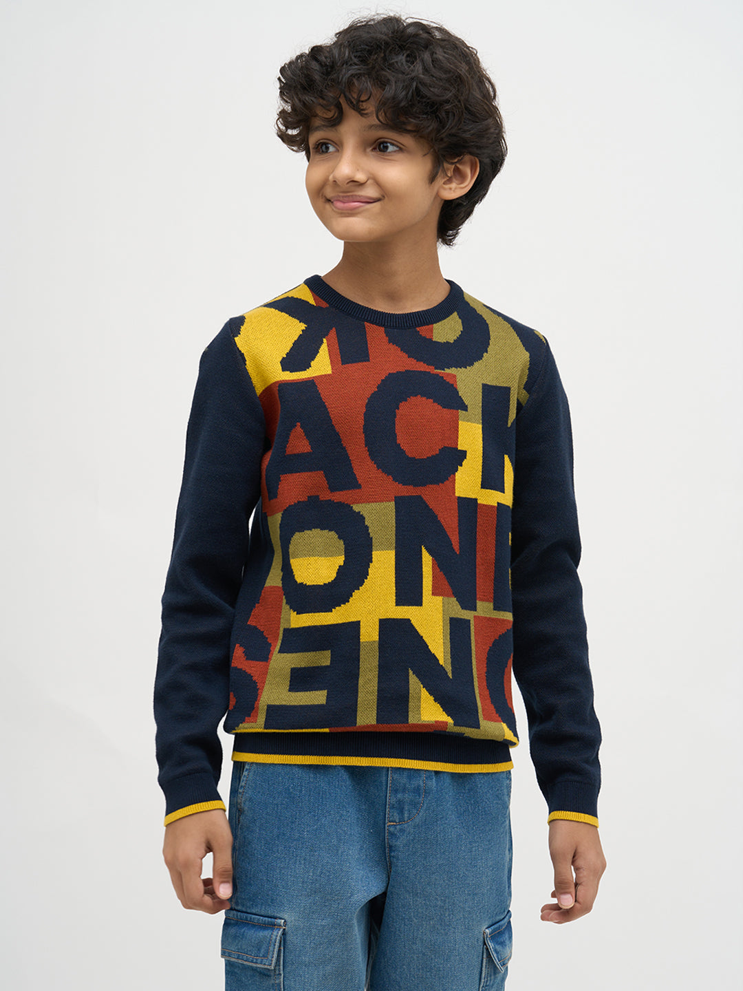 Boys Jacquard Typographic Print Sweater