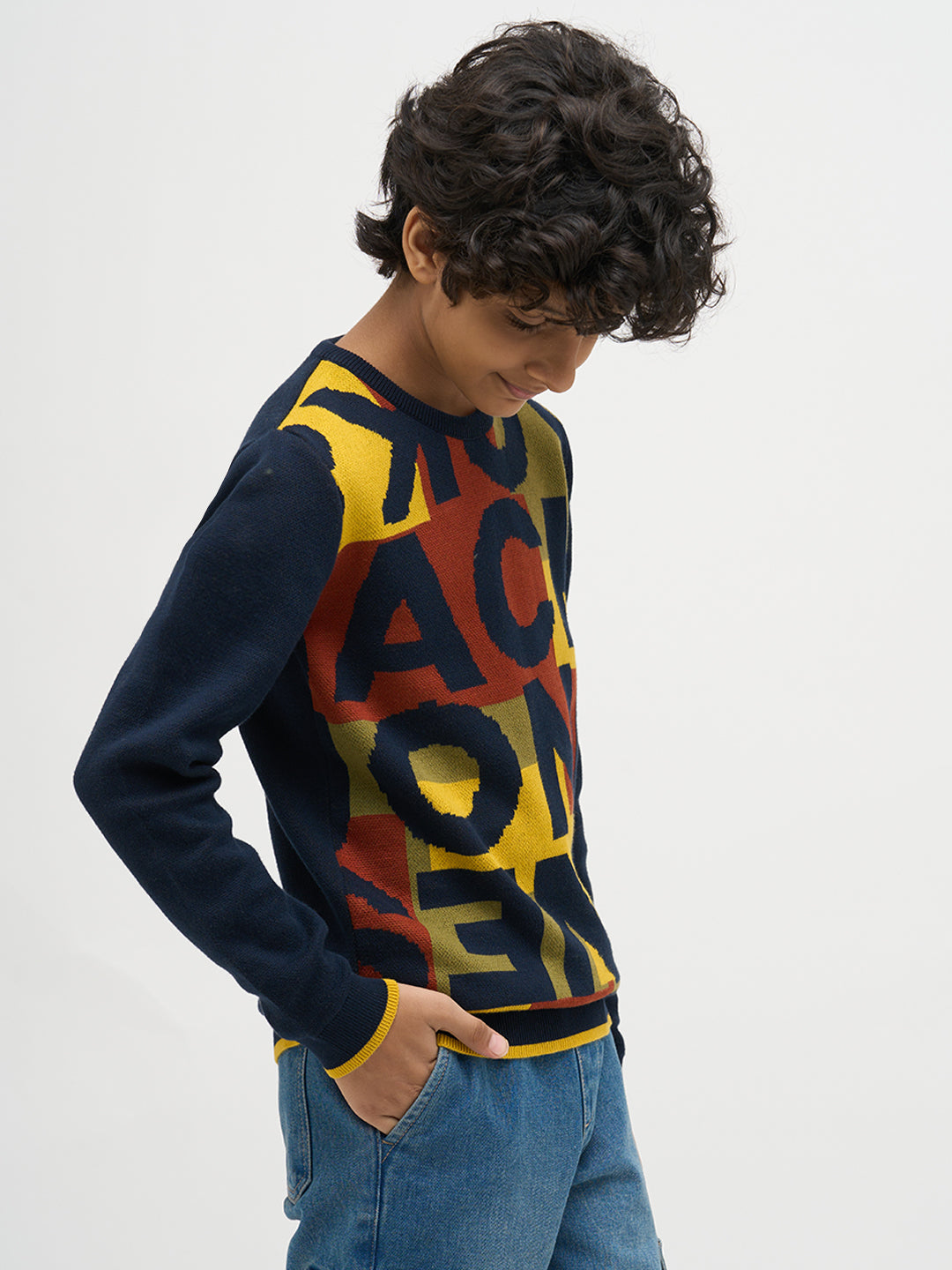 Boys Jacquard Typographic Print Sweater