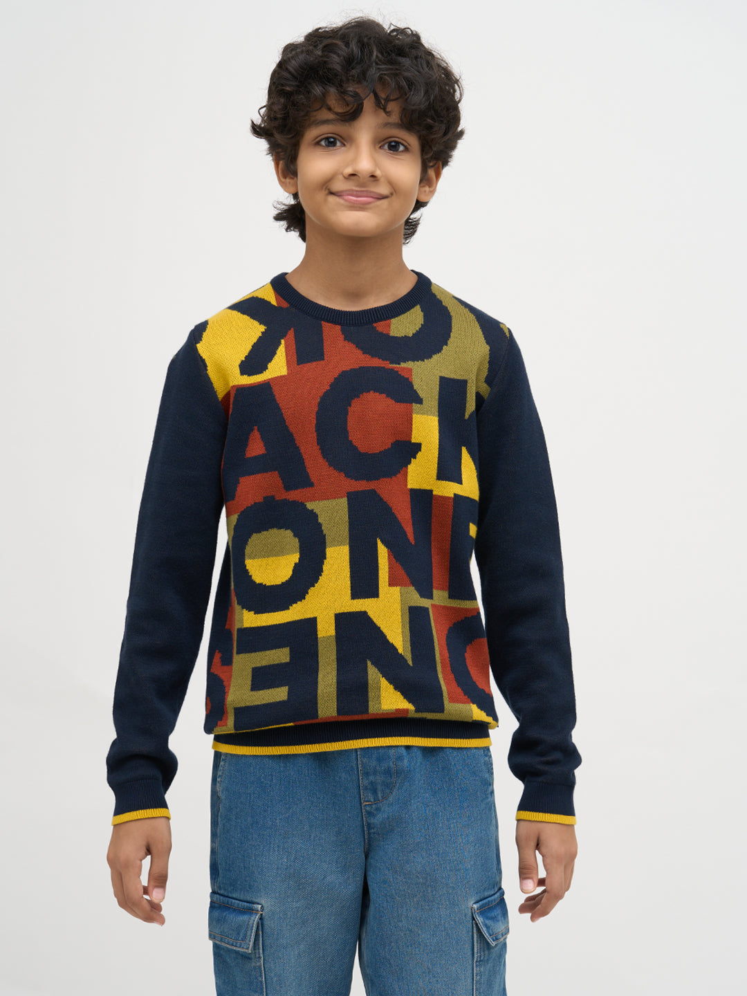Boys Jacquard Typographic Print Sweater