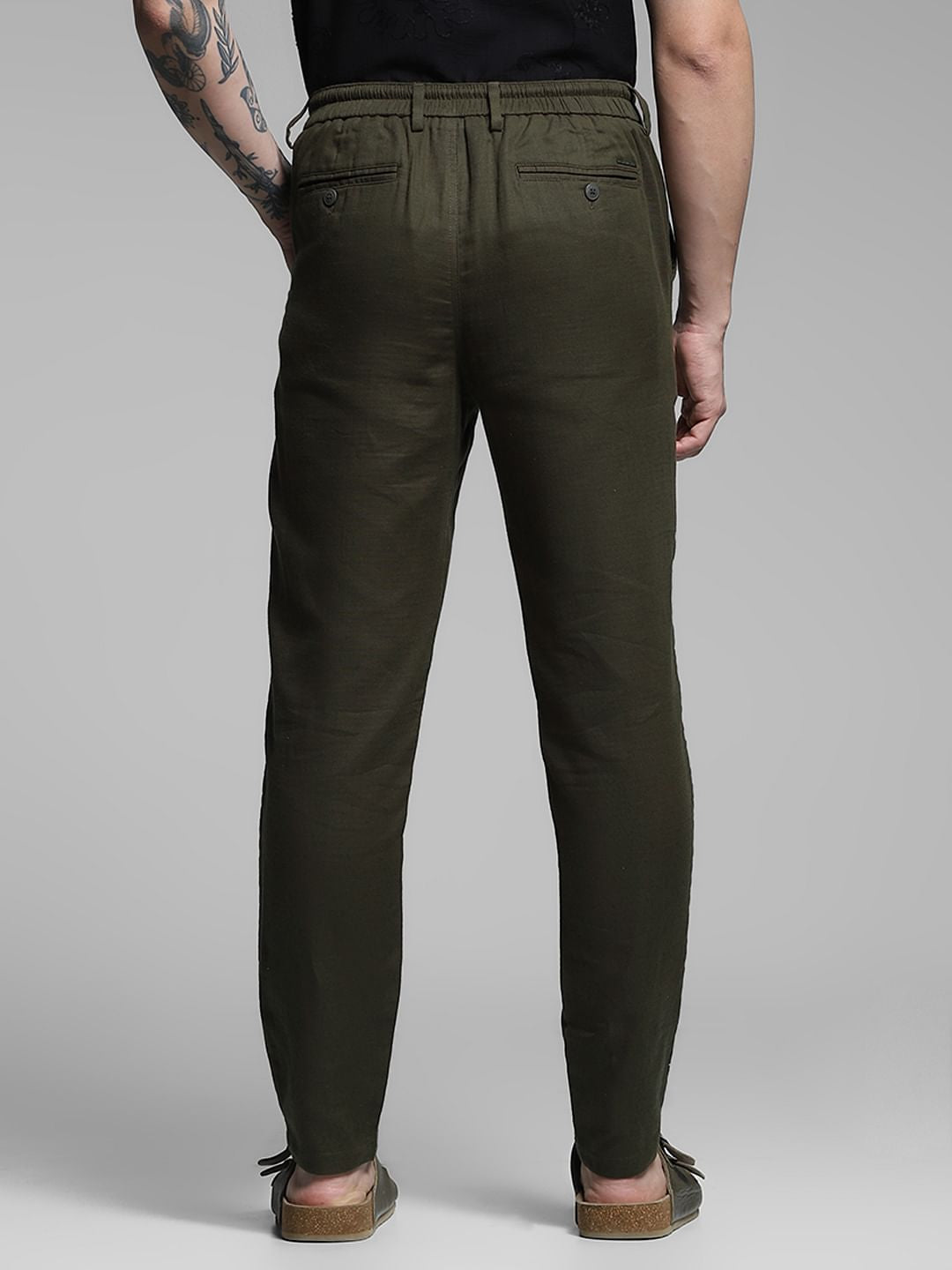 Olive Green Mid Rise Cotton Pants