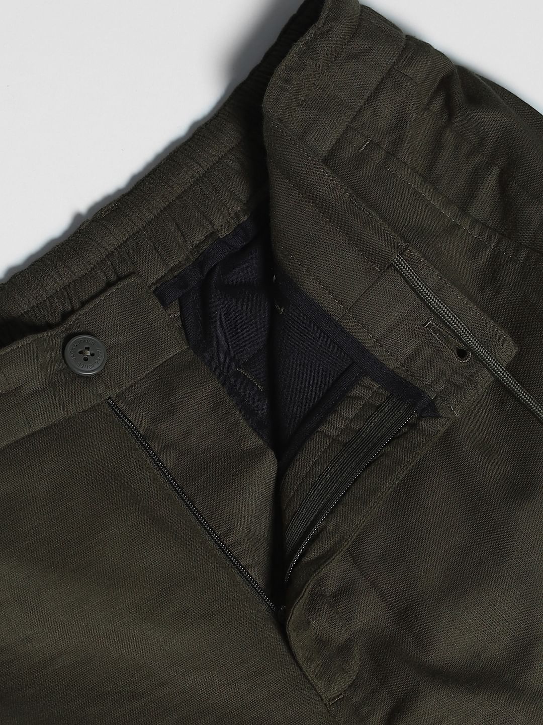 Olive Green Mid Rise Cotton Pants