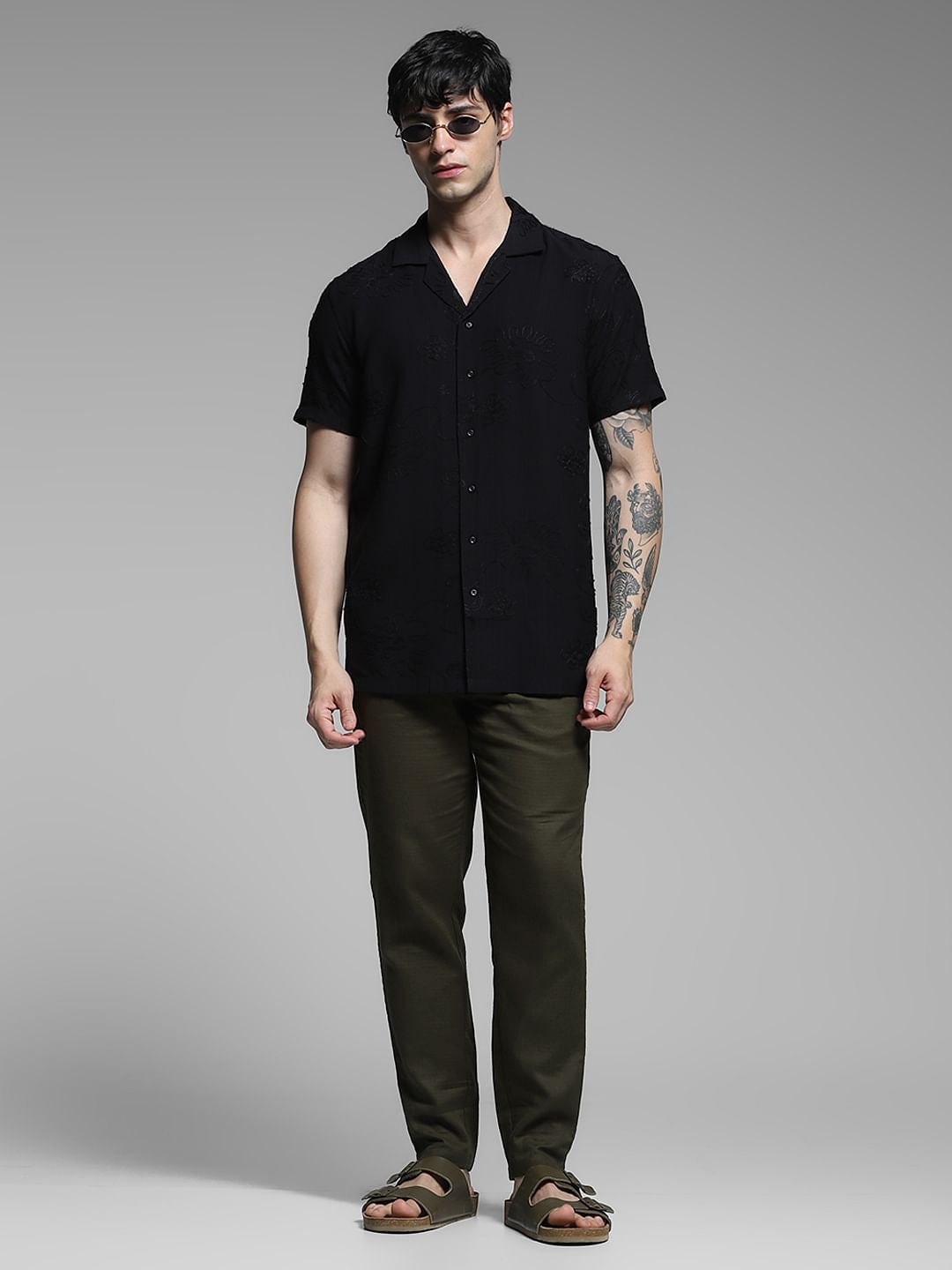 Olive Green Mid Rise Cotton Pants