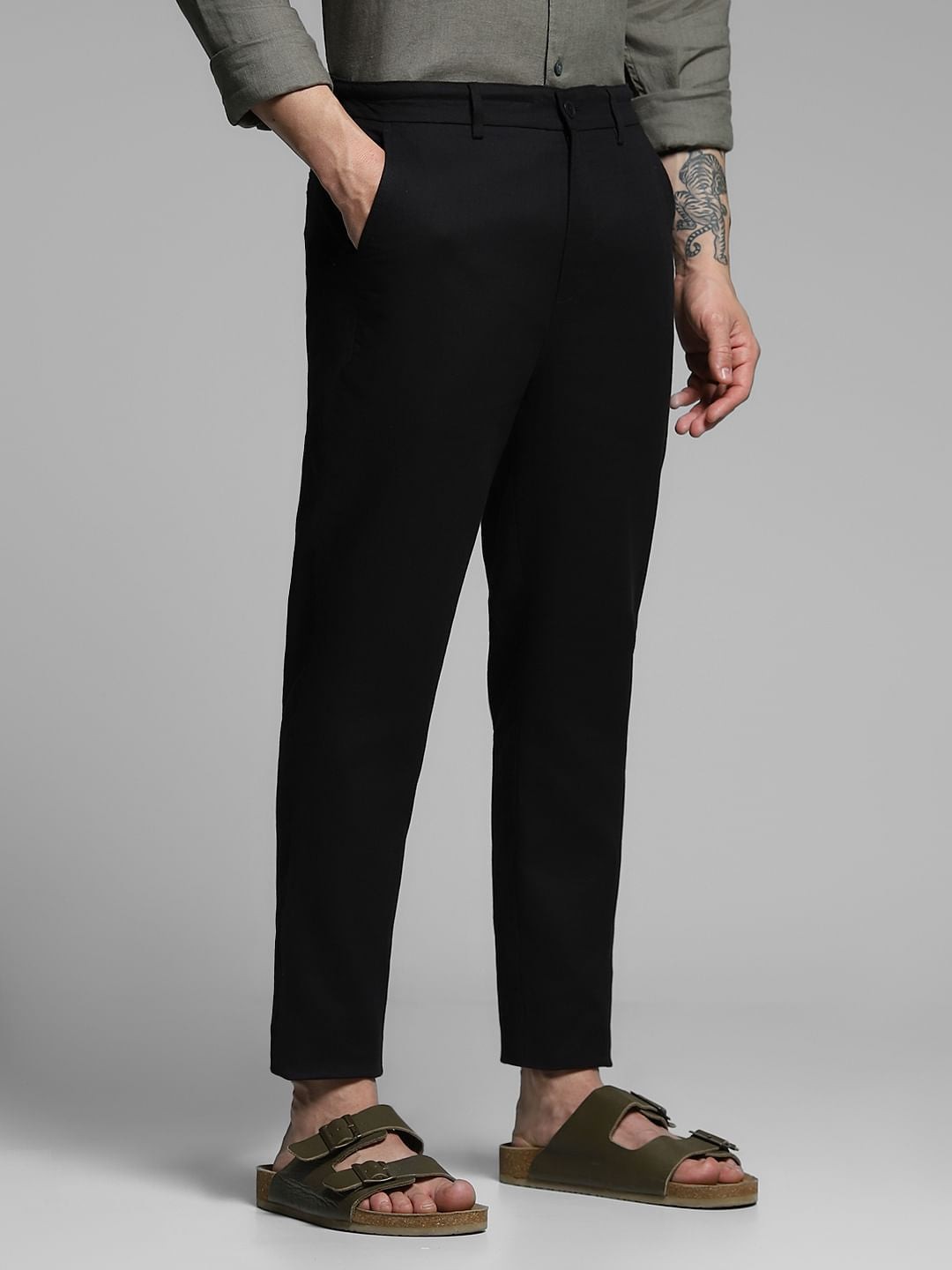 Black Mid Rise Cotton Pants