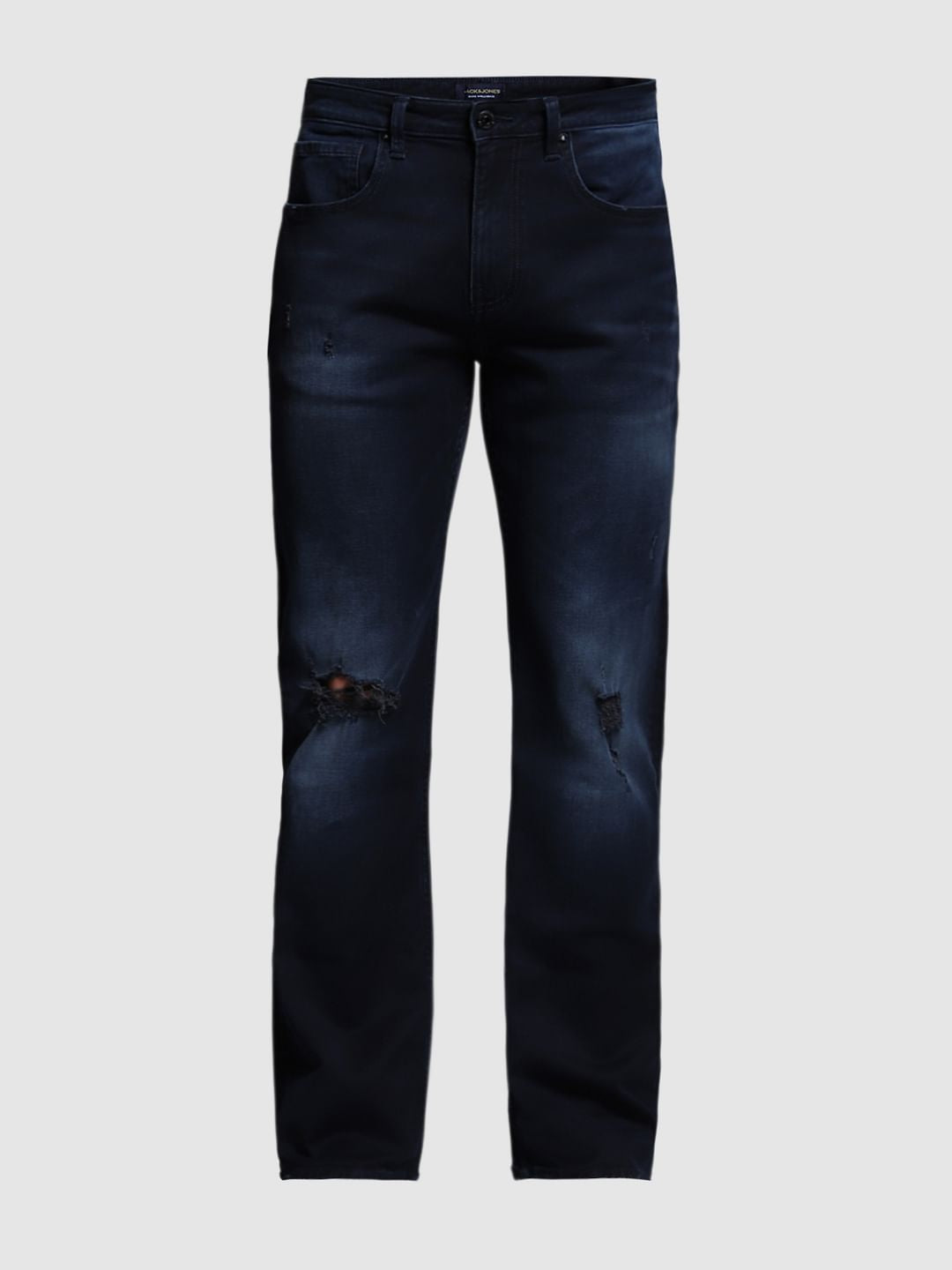 Dark Blue Mildly Distressed Cliff Bootcut Jeans