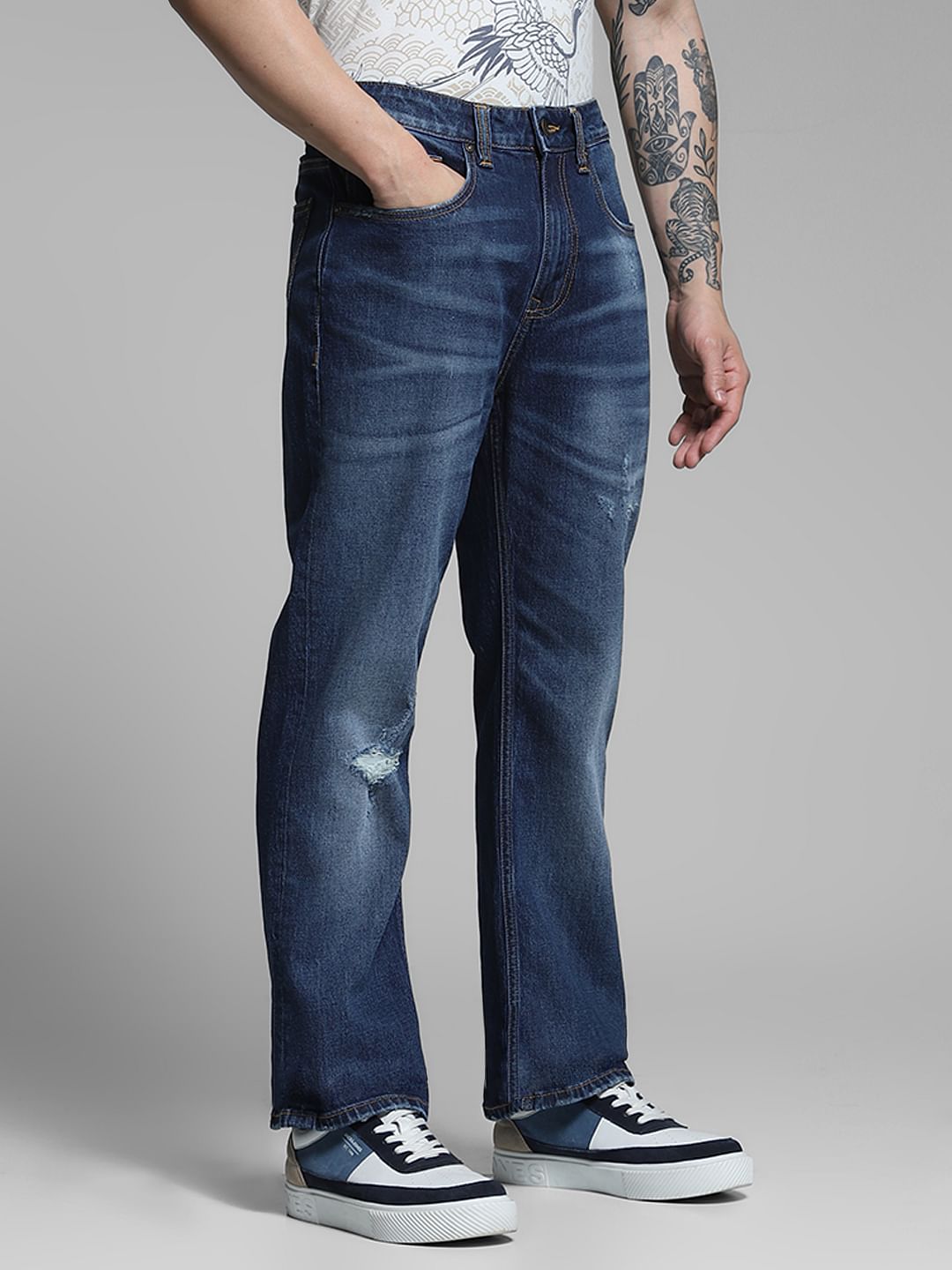 Blue Distressed Cliff Bootcut Jeans