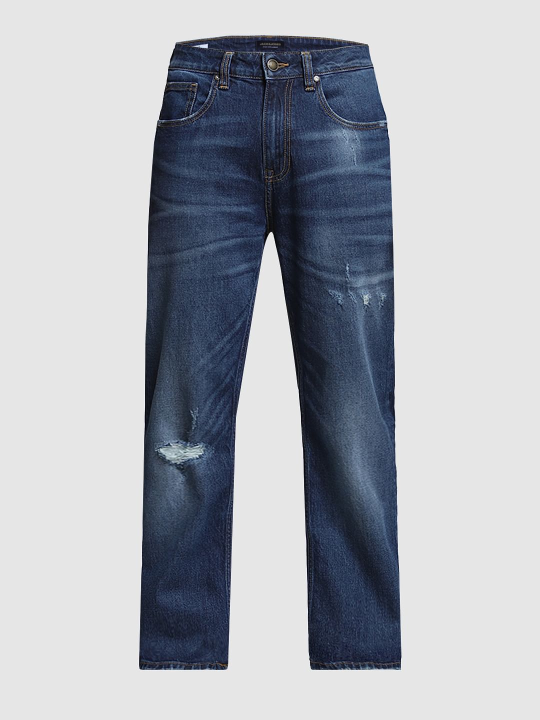 Blue Distressed Cliff Bootcut Jeans