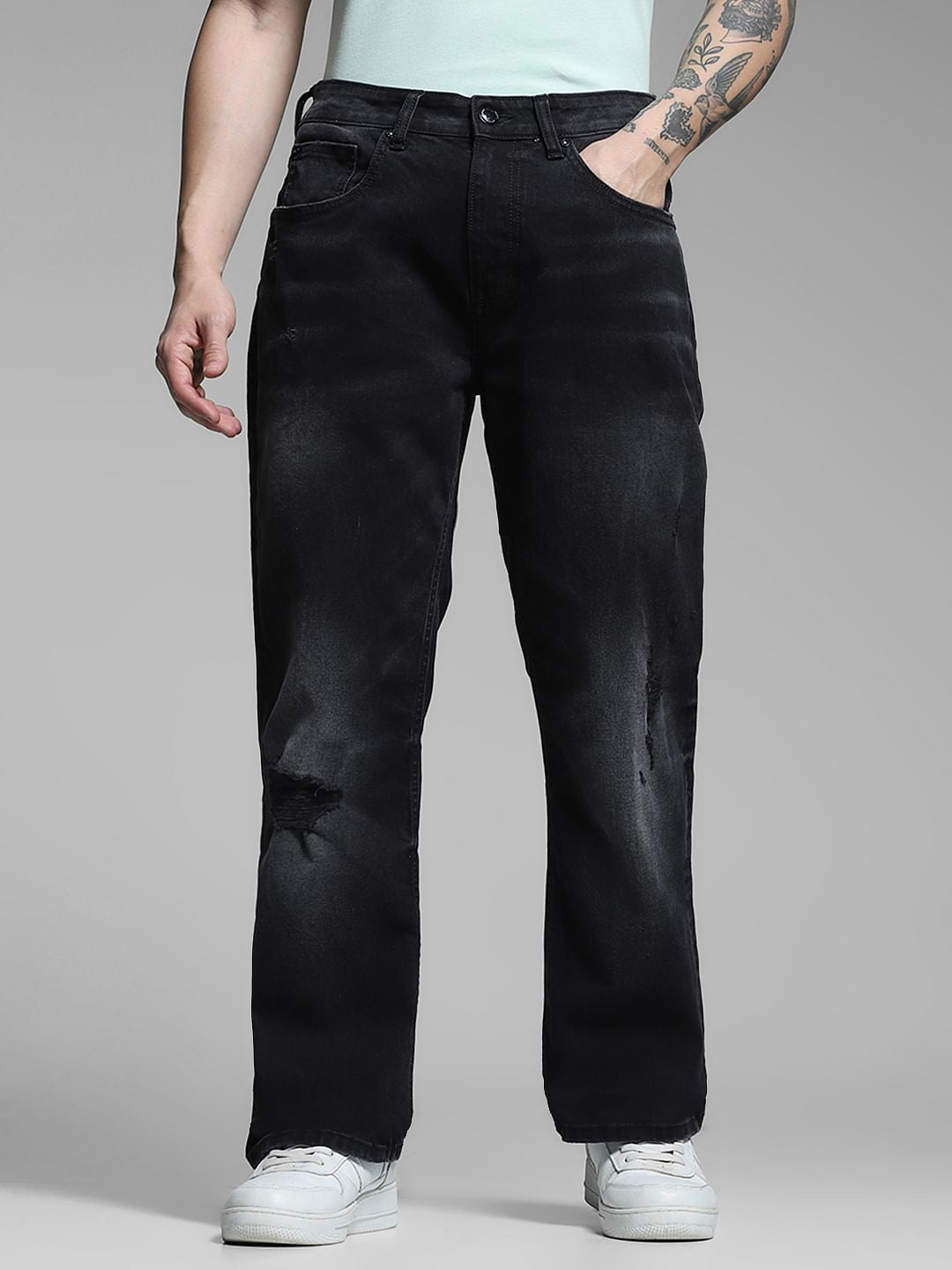 Dark Grey Distressed Cliff Bootcut Jeans - 29/30