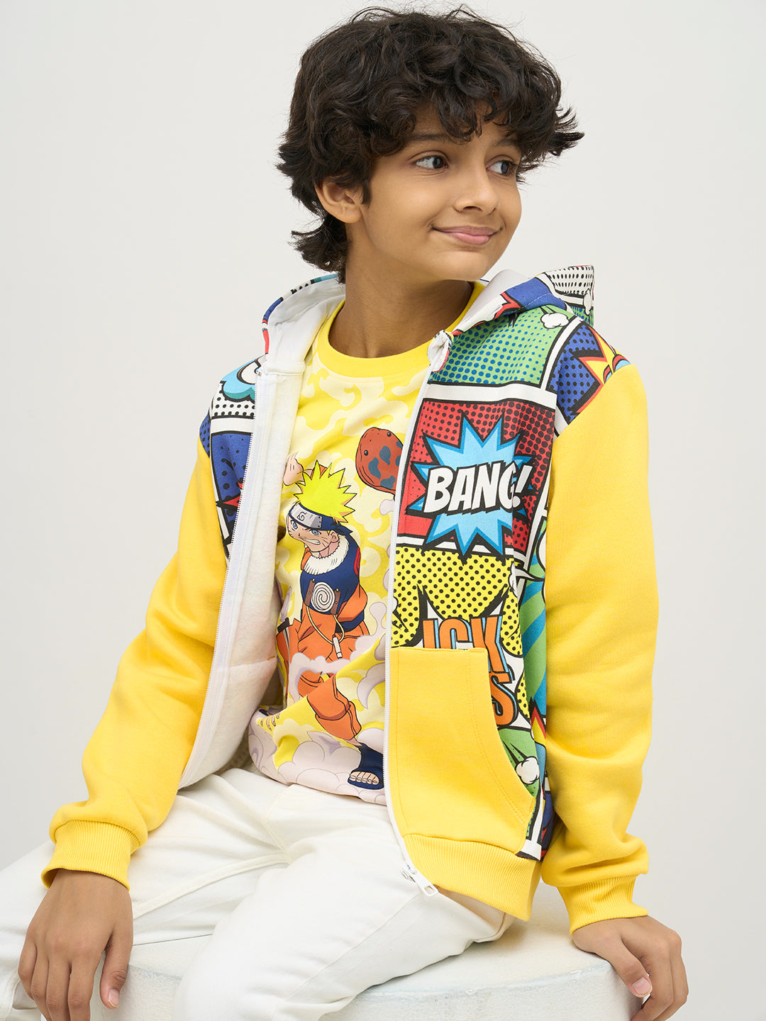 Boys Comic Printed Hooded Sweatshirt - 4/5Y
