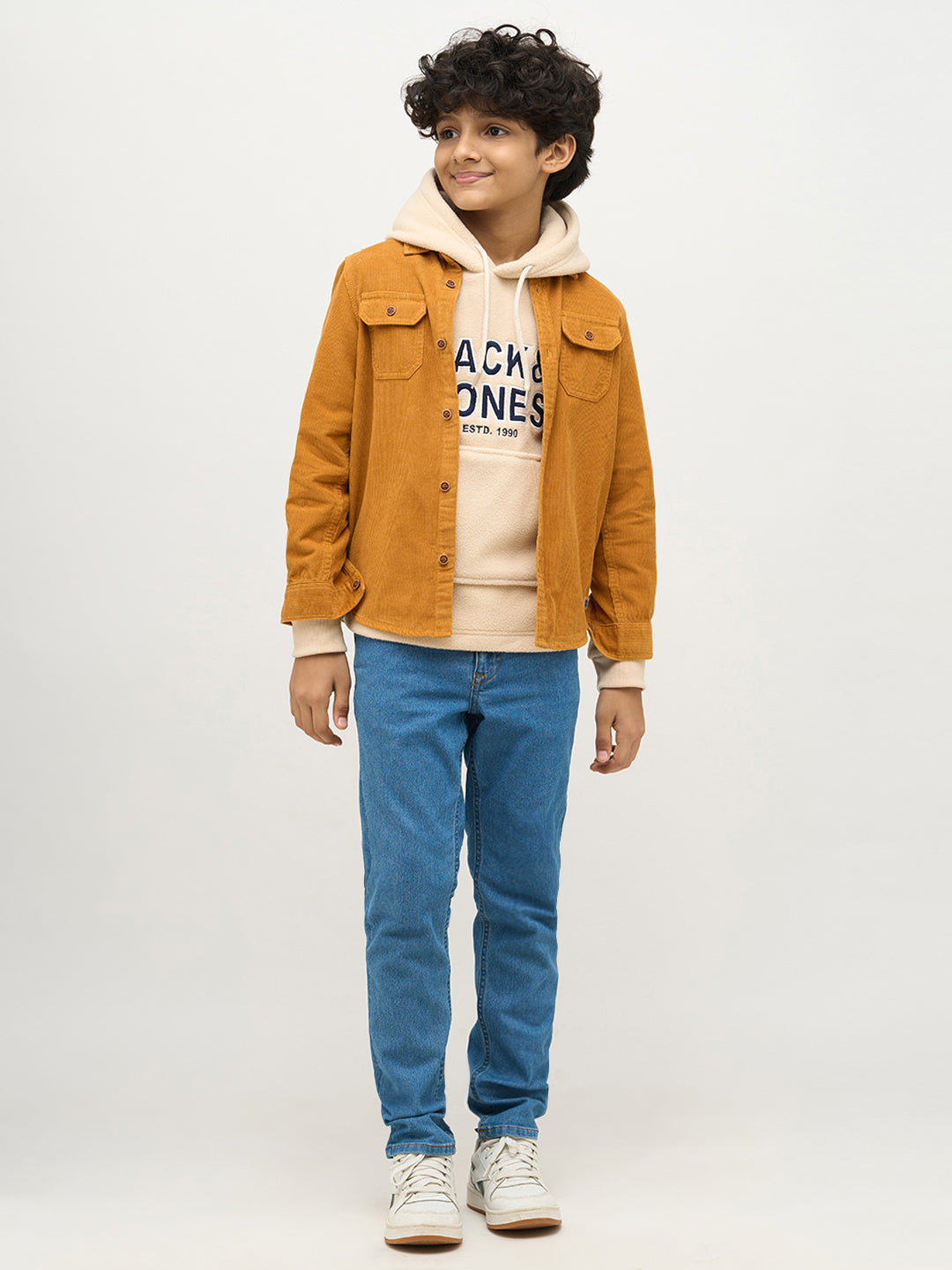 Boys Logo Print Hooded Sweatshirt -Beige