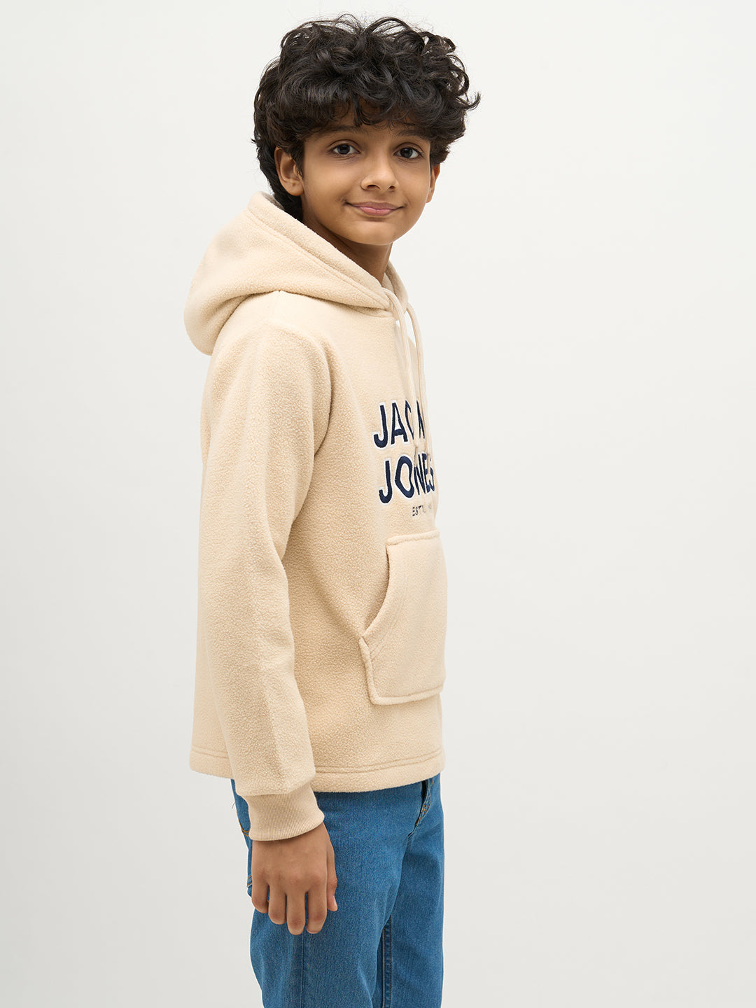 Boys Logo Print Hooded Sweatshirt -Beige