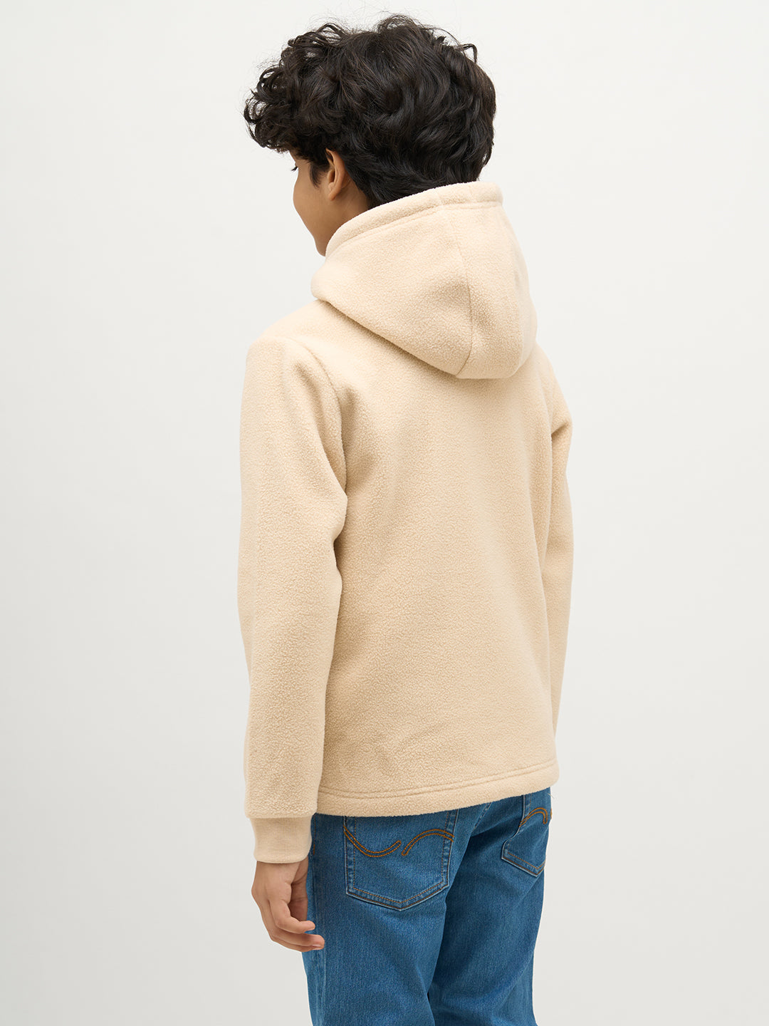 Boys Logo Print Hooded Sweatshirt -Beige