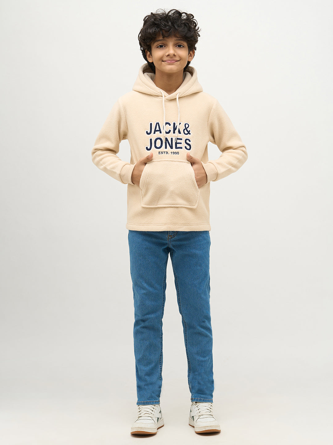 Boys Logo Print Hooded Sweatshirt -Beige