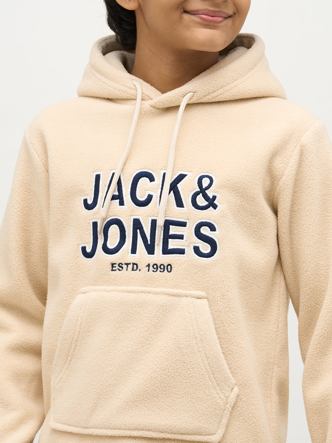 Boys Logo Print Hooded Sweatshirt -Beige