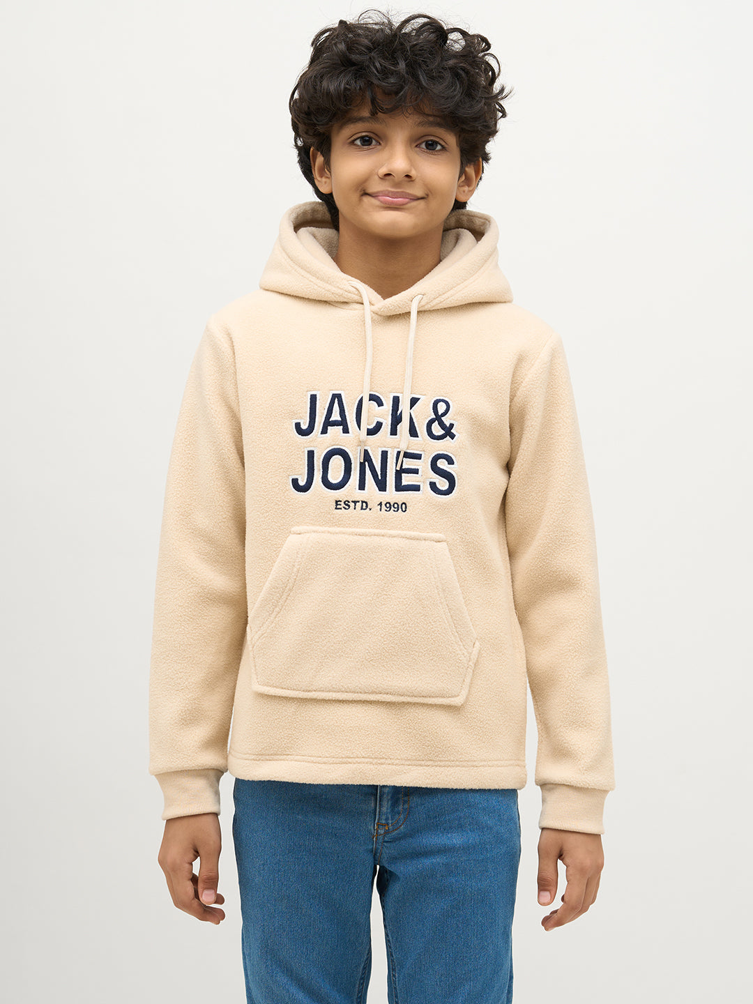 Boys Logo Print Hooded Sweatshirt -Beige