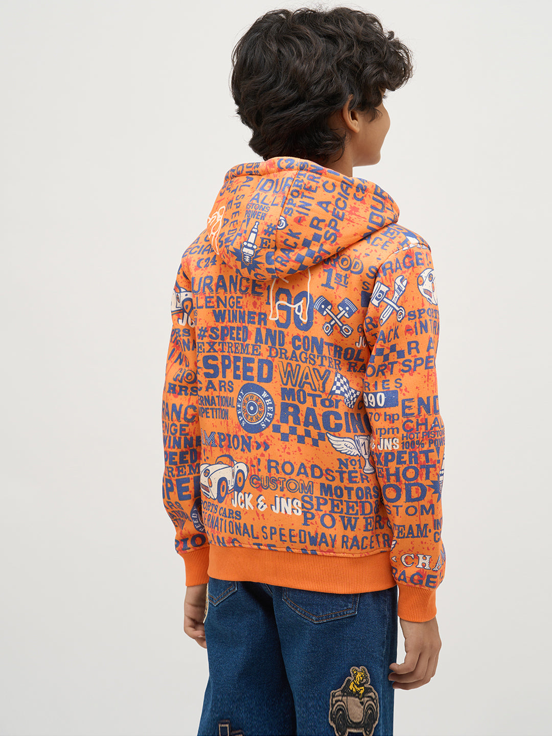 Boys Orange Printed Zip-Up Sweatshirt