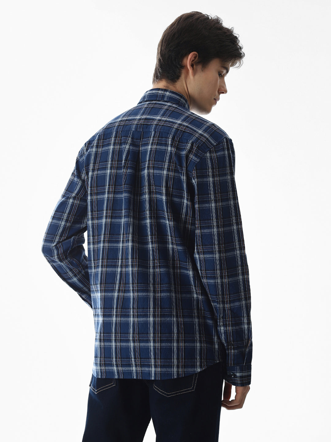 Dark Blue Check Cotton Shirt