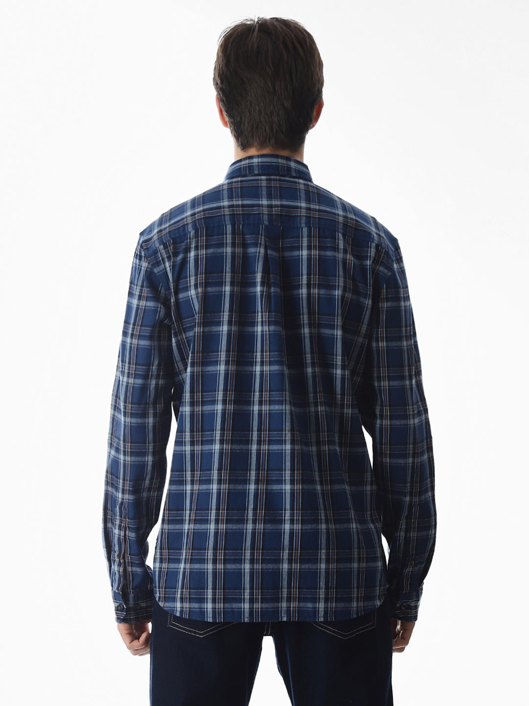 Dark Blue Check Cotton Shirt