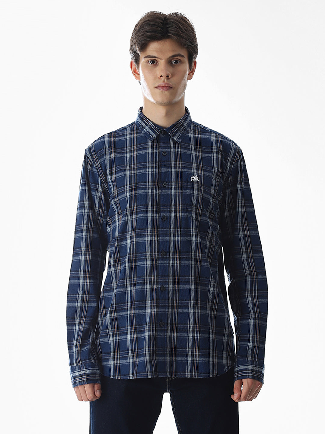 Dark Blue Check Cotton Shirt