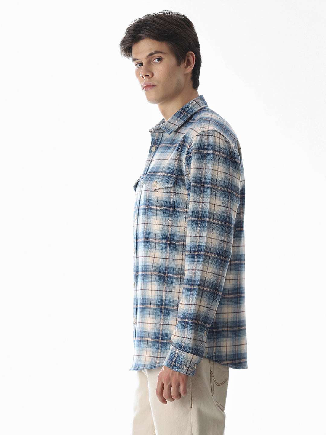Check Cotton Shirt - Light Blue