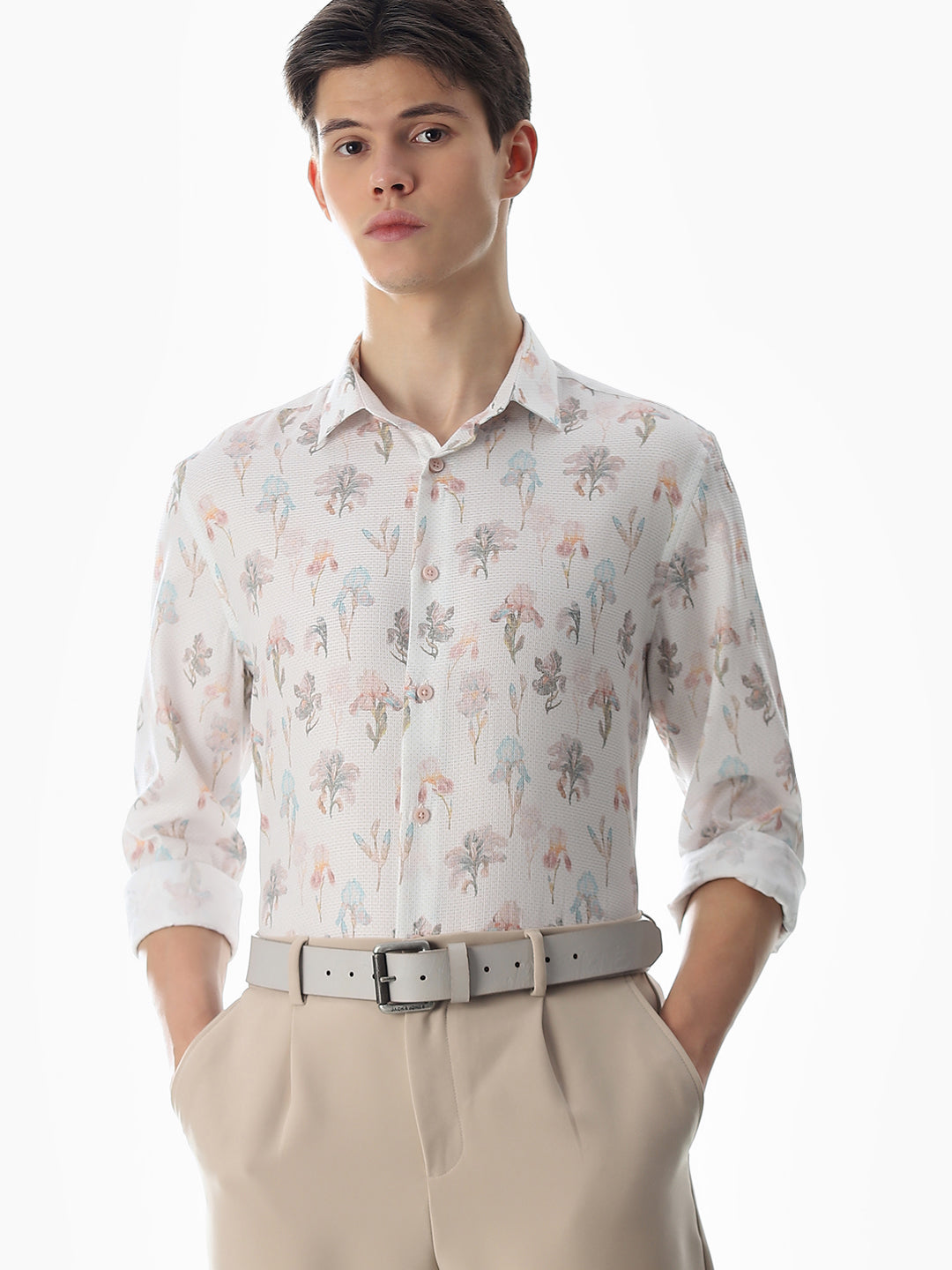 Slim Fit Printed Full Sleeves Shirt - Black - S
