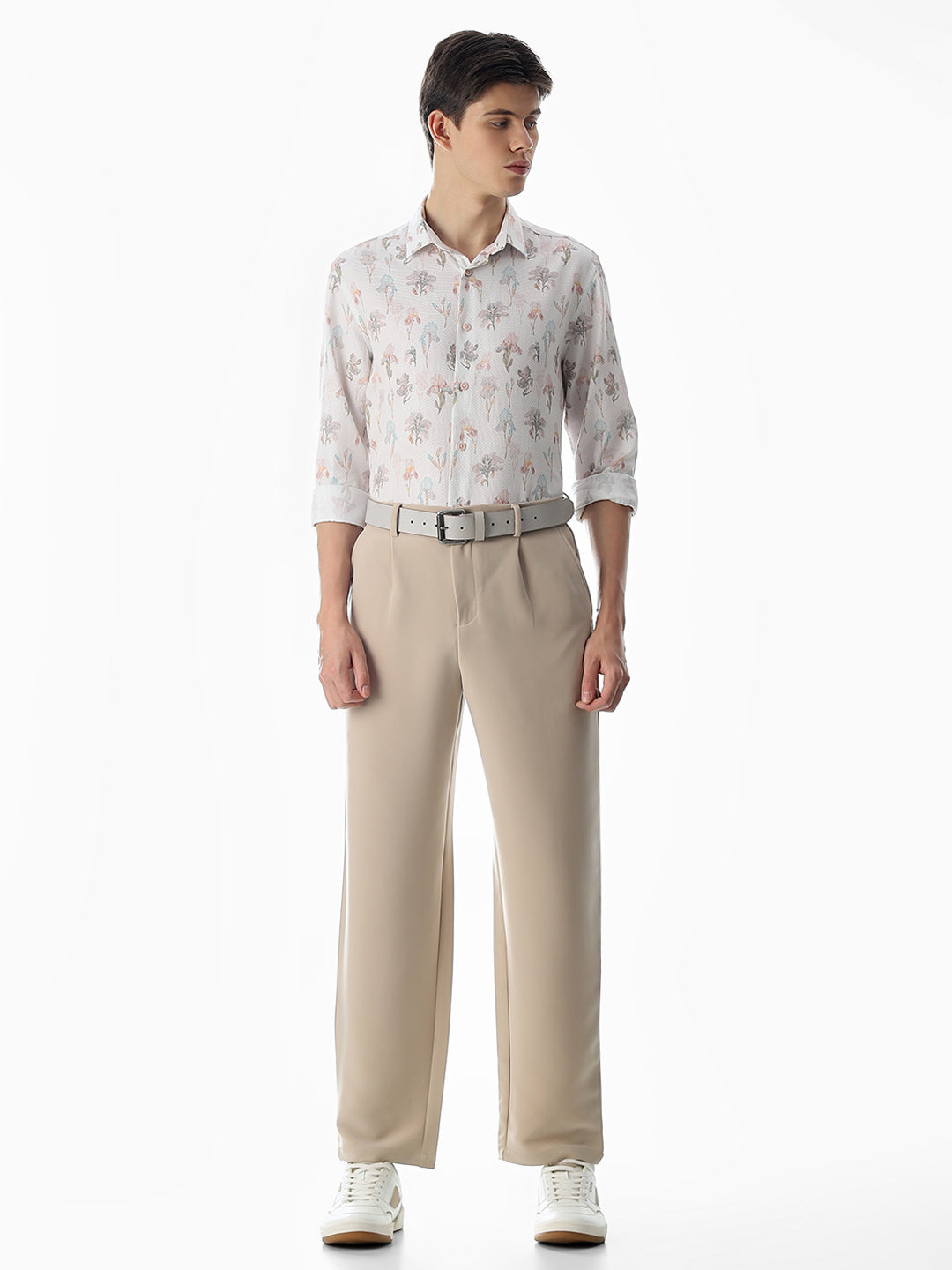 Slim Fit Printed Full Sleeves Shirt - Black