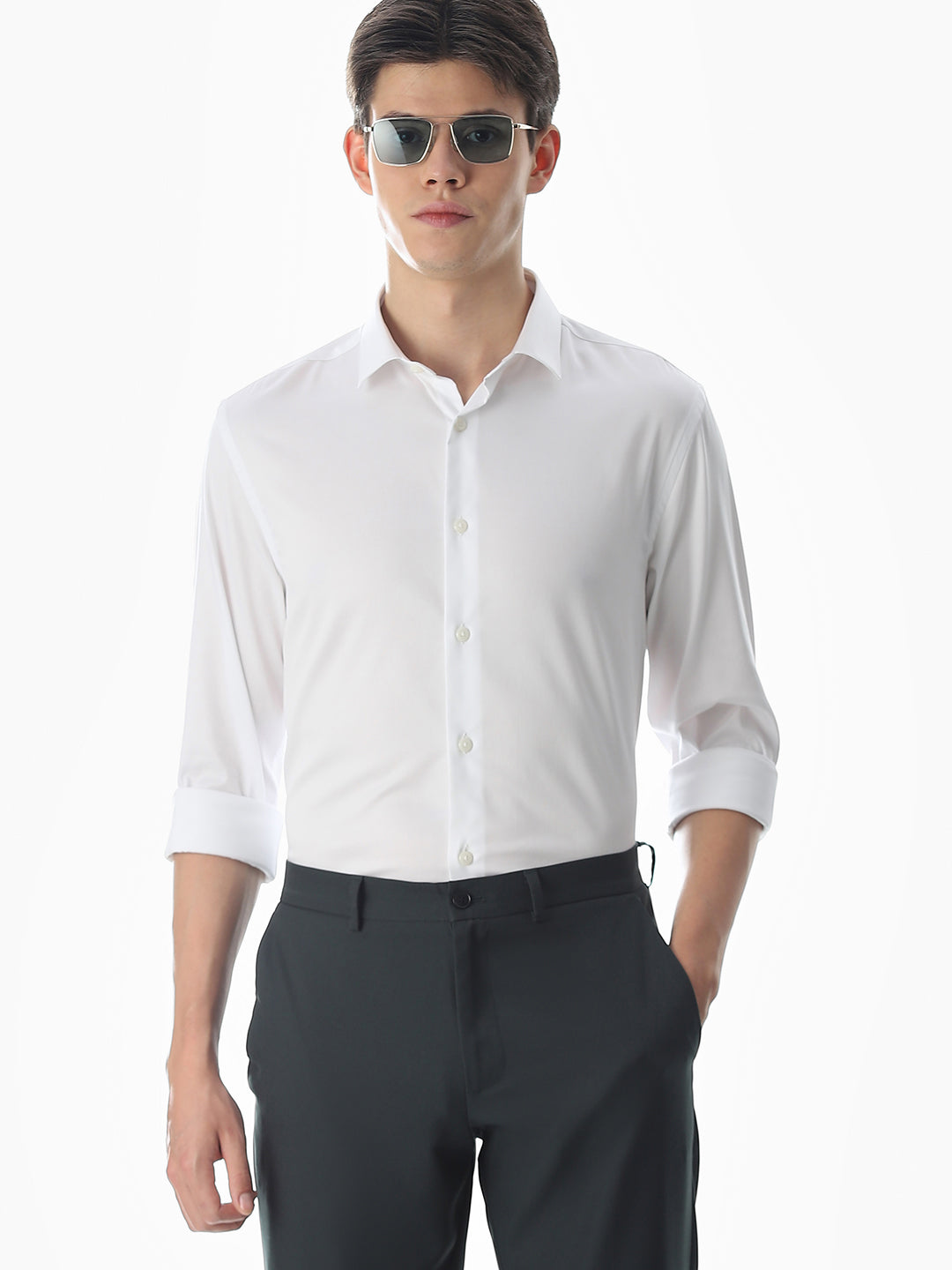Stretch Slim Fit Full Sleeves Shirt - White - M
