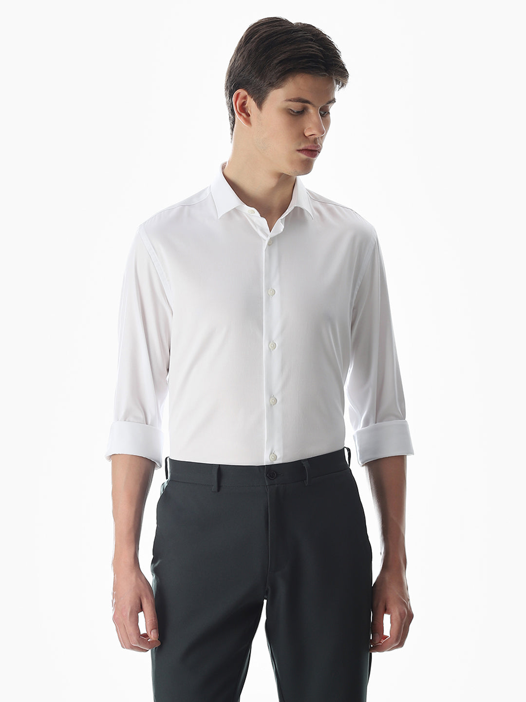Stretch Slim Fit Full Sleeves Shirt - White