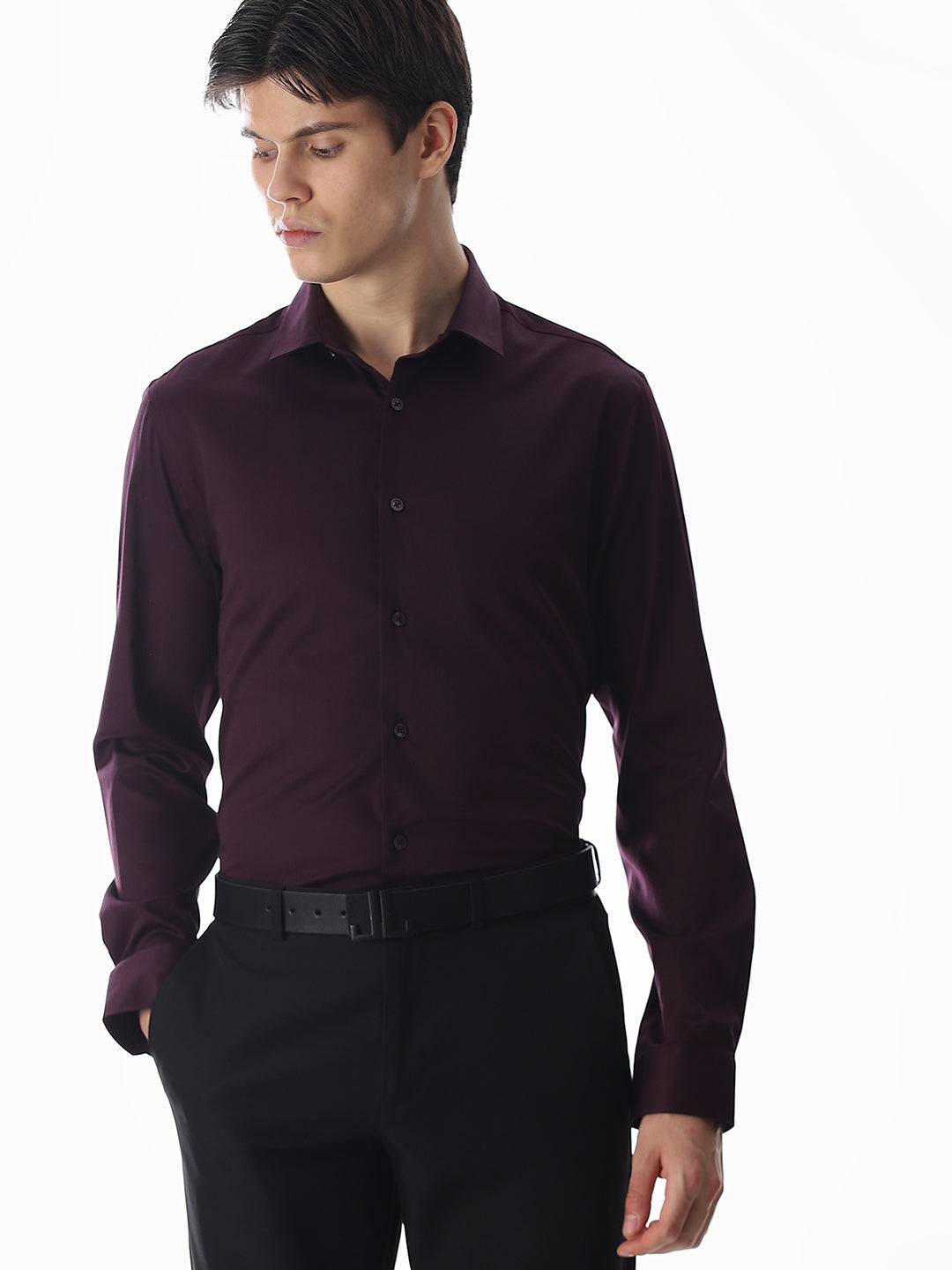 Stretch Slim Fit Full Sleeves Shirt - Purple - L