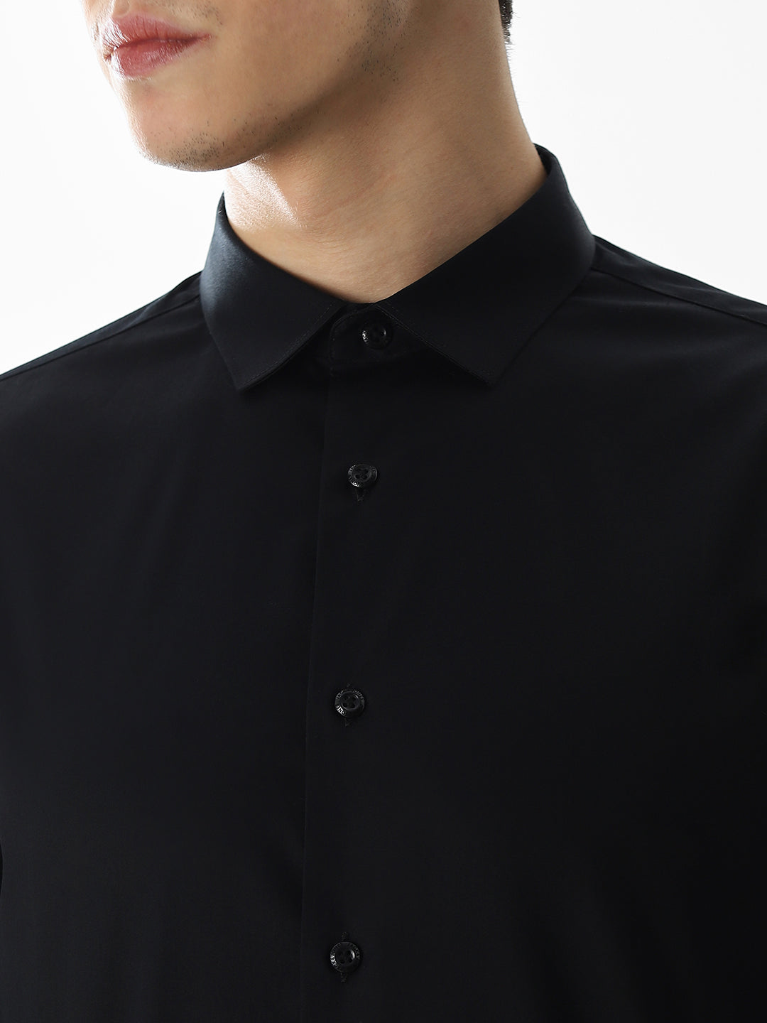 Stretch Slim Fit Full Sleeves Shirt - Black