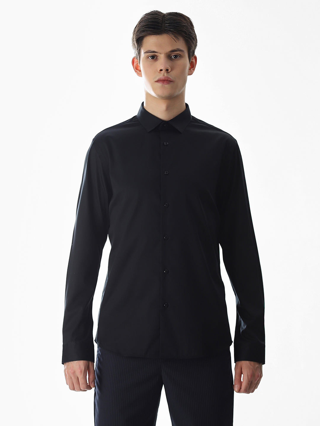 Stretch Slim Fit Full Sleeves Shirt - Black