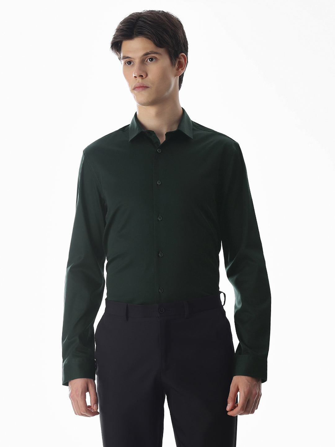 Stretch Slim Fit Full Sleeves Shirt - Green