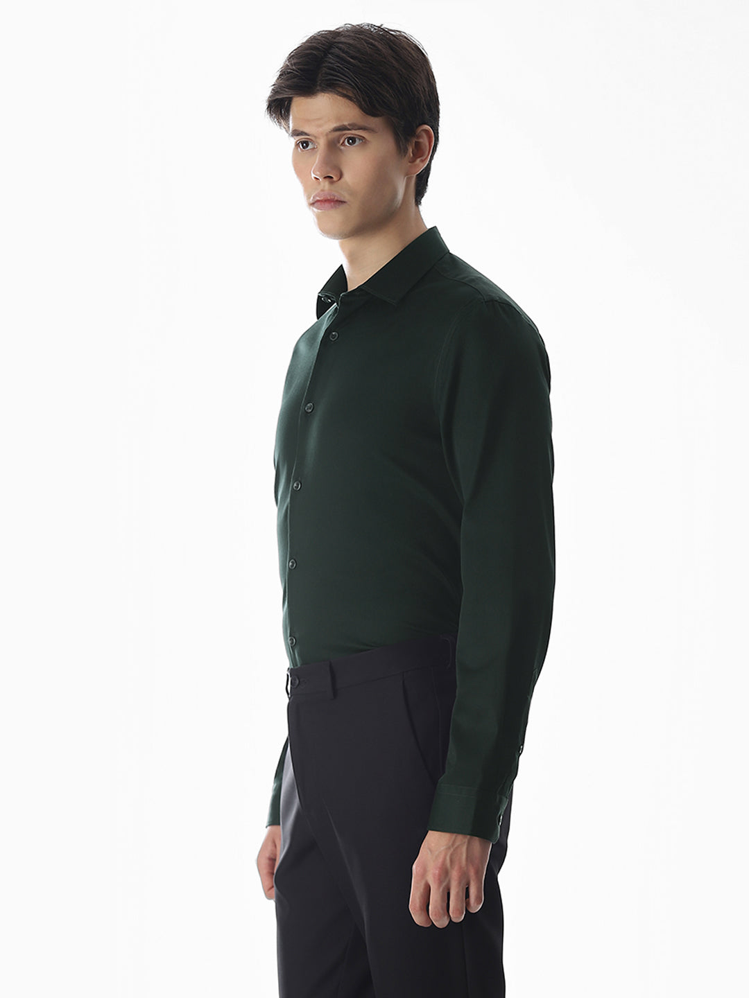 Stretch Slim Fit Full Sleeves Shirt - Green