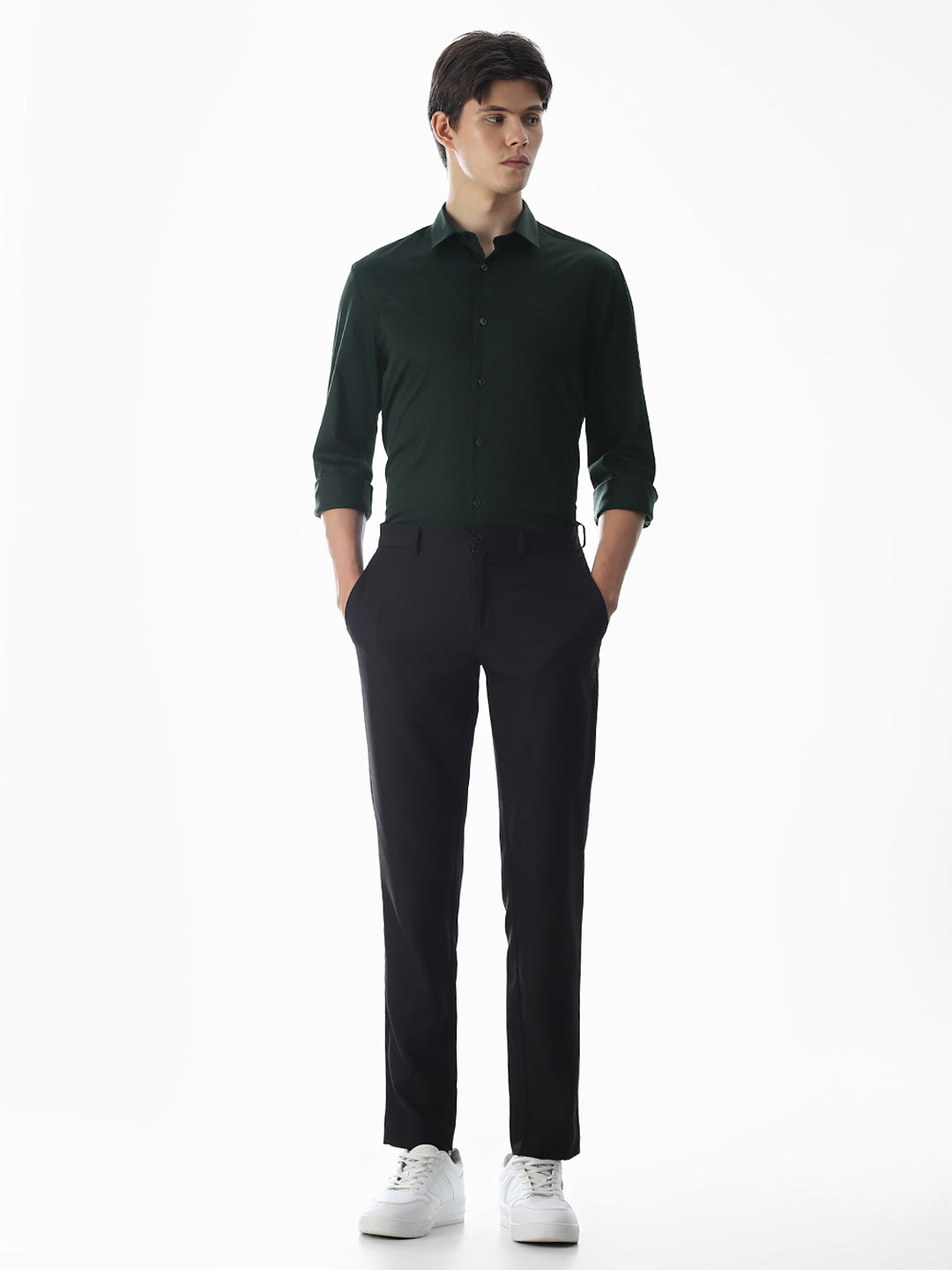 Stretch Slim Fit Full Sleeves Shirt - Green