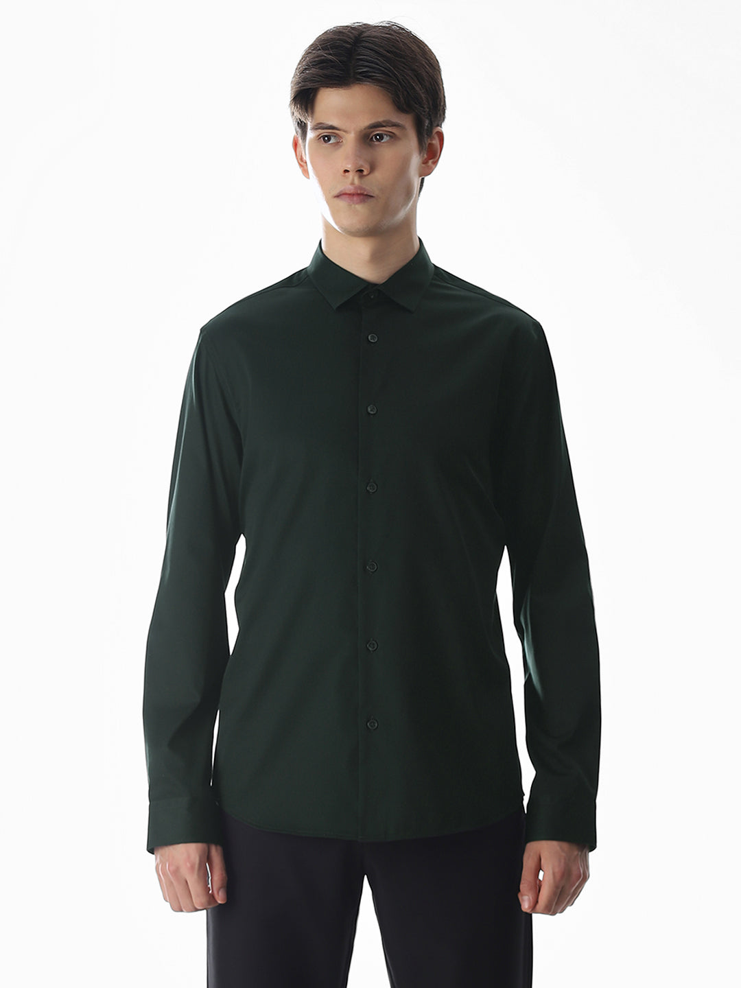 Stretch Slim Fit Full Sleeves Shirt - Green