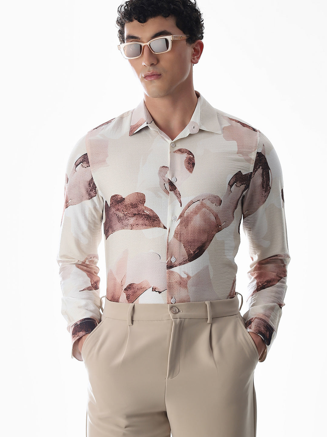 Dobby Printed Slim Fit Shirt - M