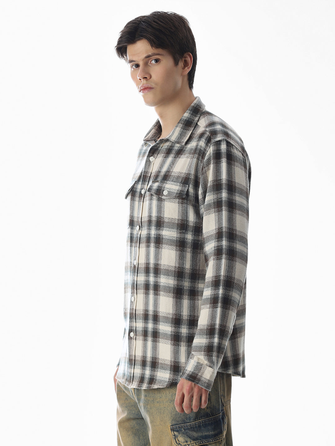 Beige Check Cotton Shirt